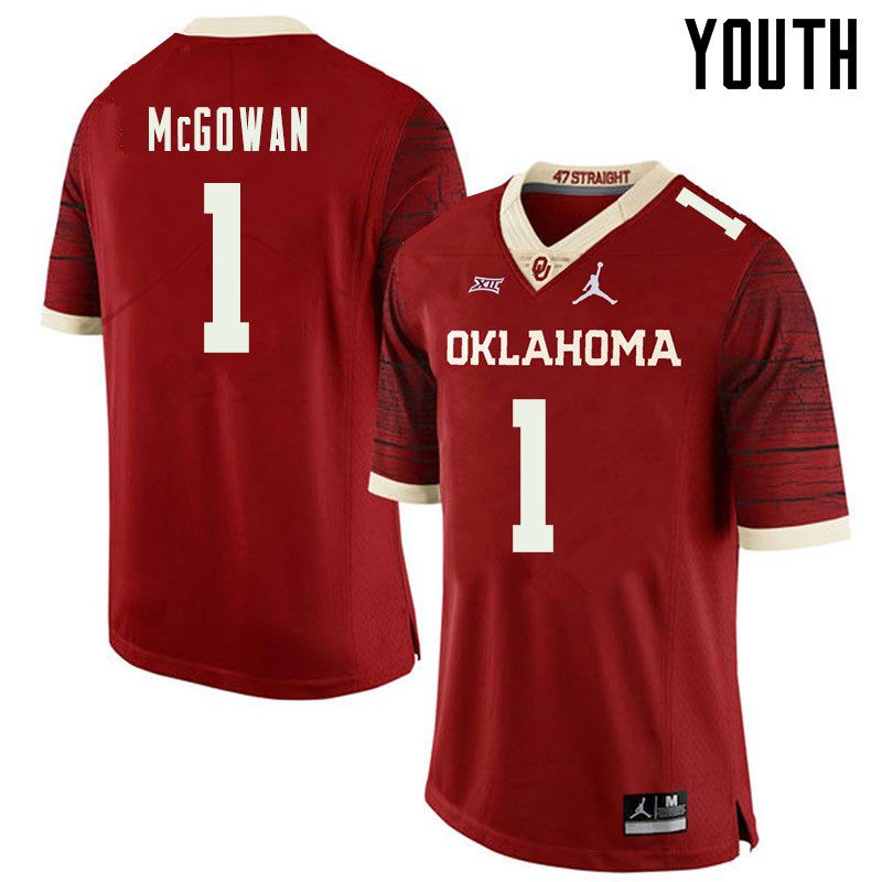 Jordan Brand Youth #1 Seth McGowan Oklahoma Sooners College Football Jerseys Sale-Retro